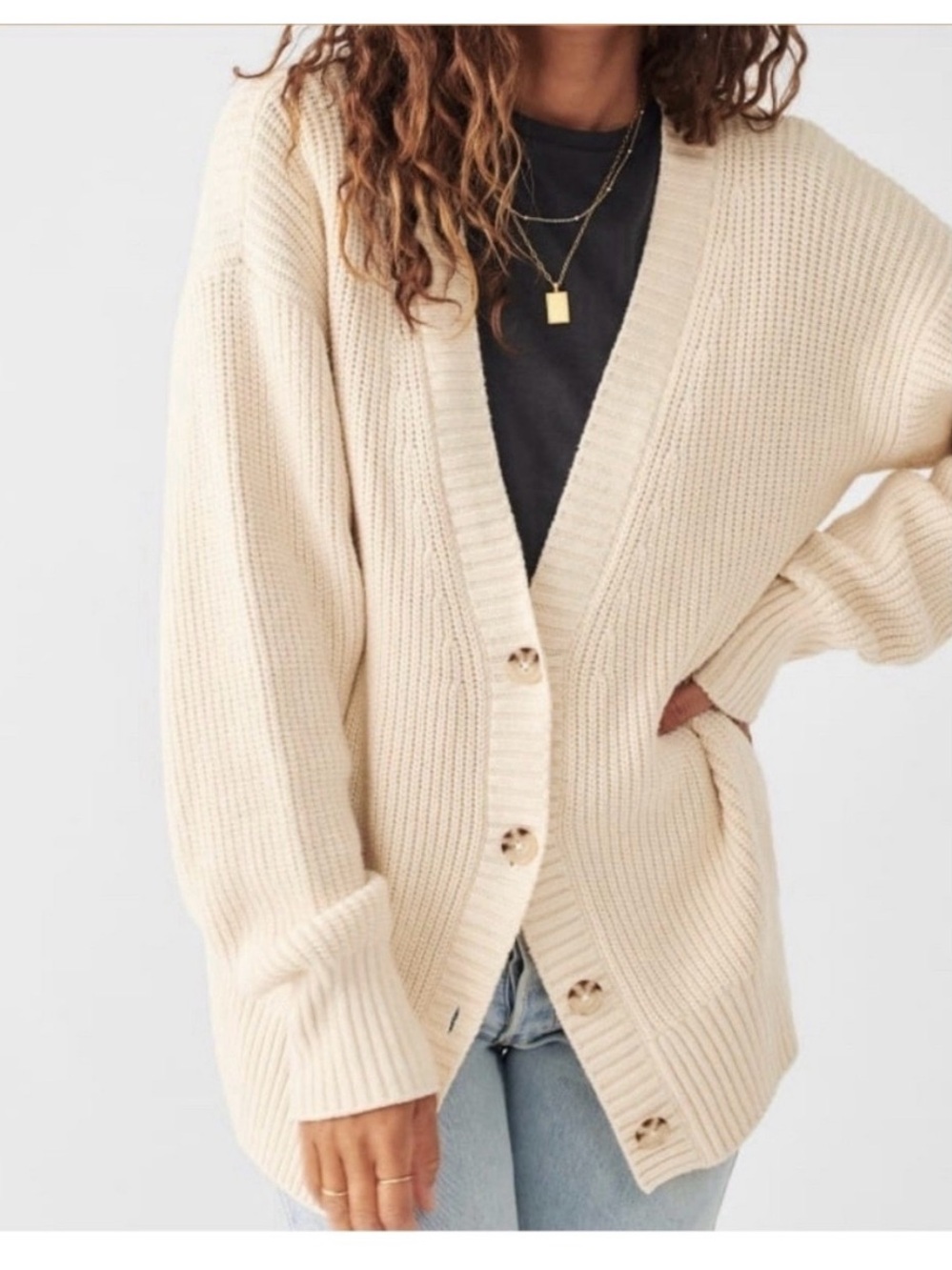 Faherty Cream Cozy Cotton Boyfriend Cardigan